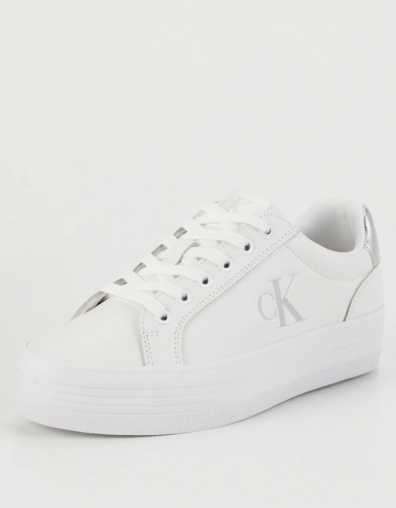 Flatform Lace Up Leather Trainer - White