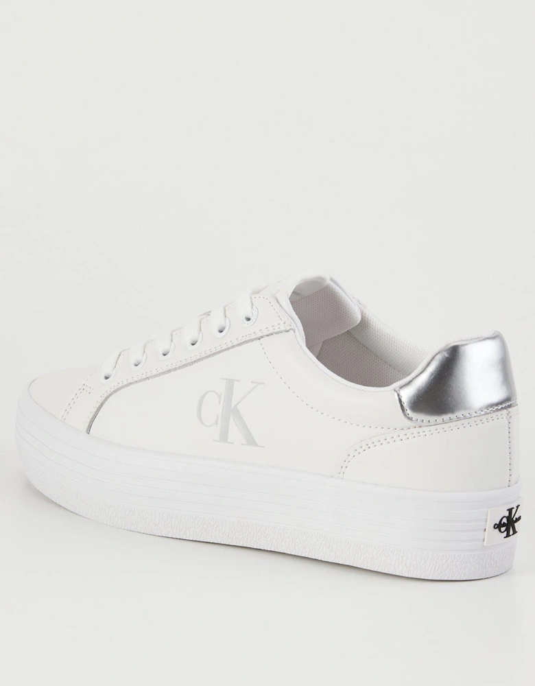 Flatform Lace Up Leather Trainer - White