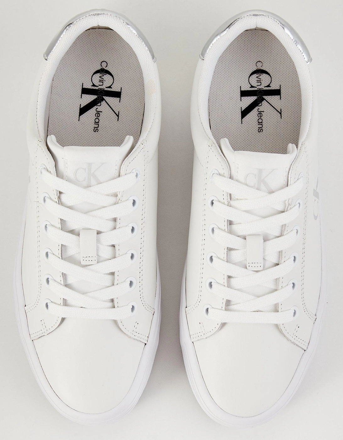 Flatform Lace Up Leather Trainer - White