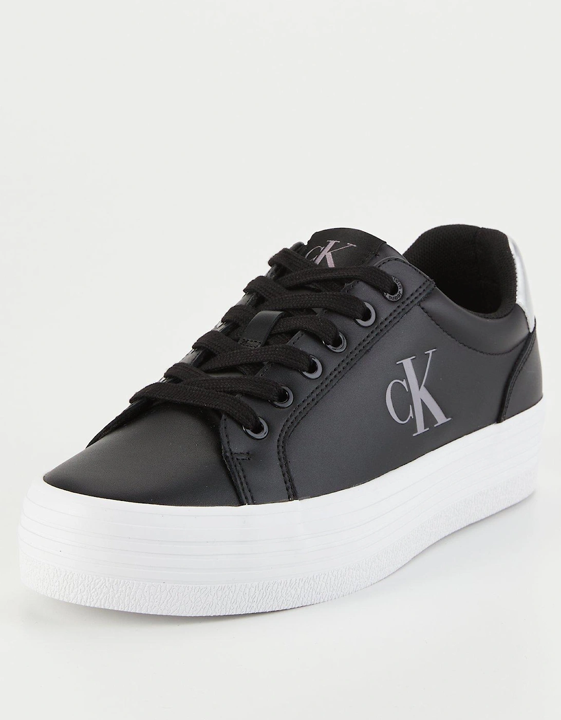 Flatform Lace Up Leather Trainers - Black