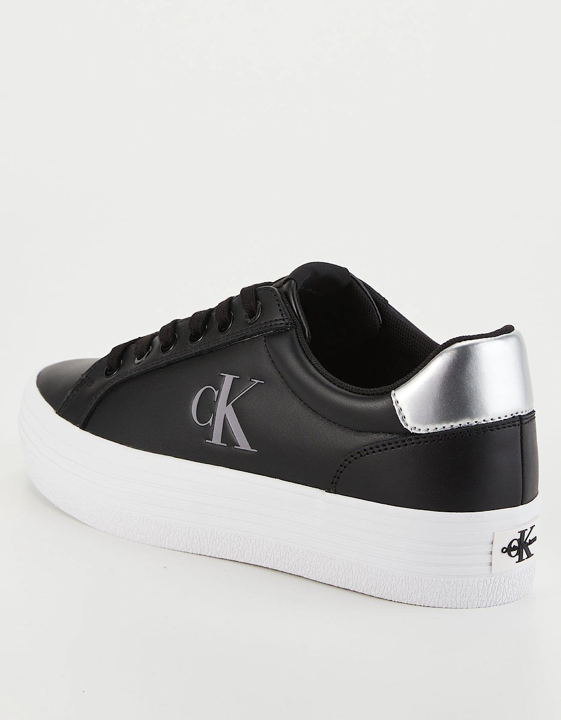 Flatform Lace Up Leather Trainers - Black