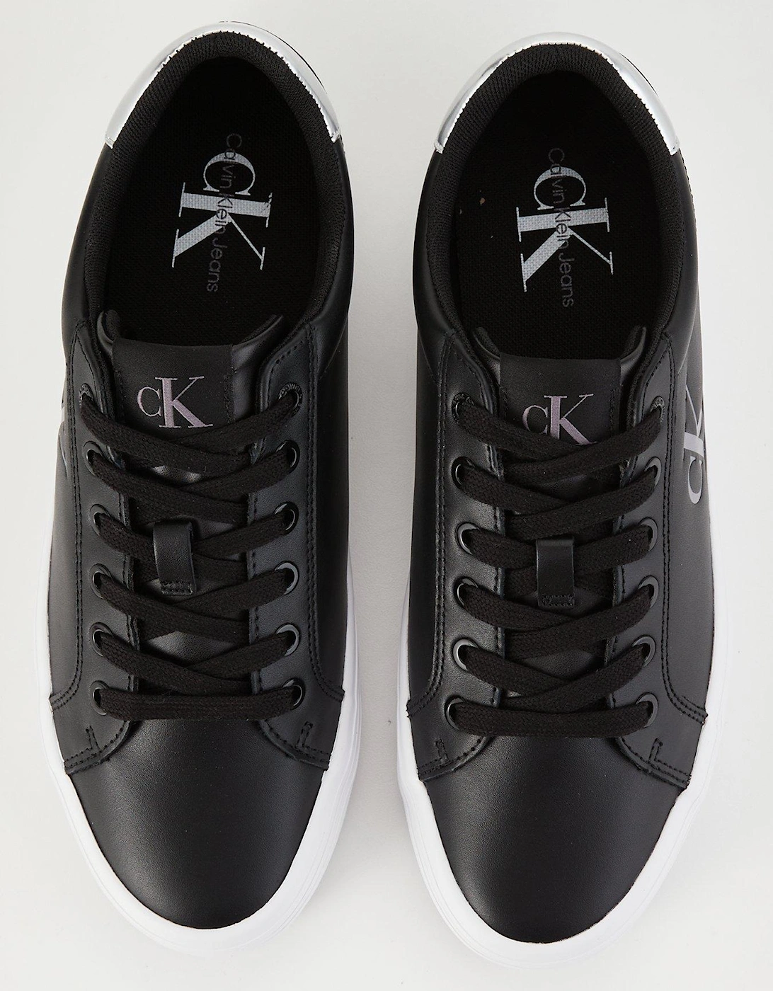 Flatform Lace Up Leather Trainers - Black