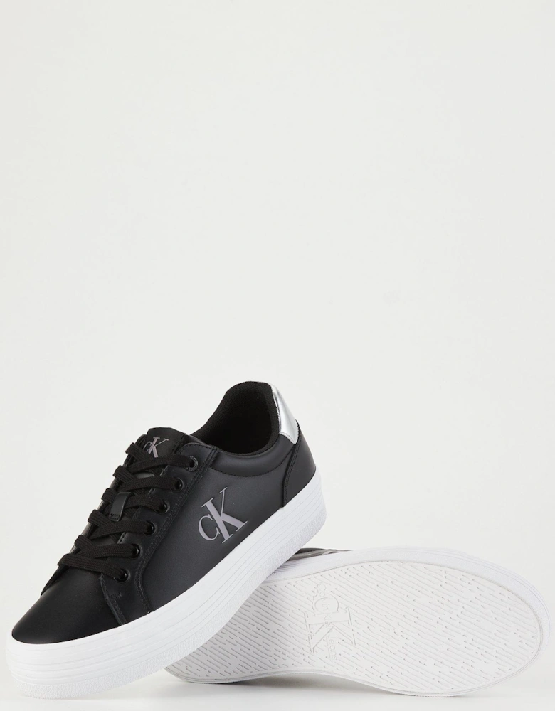 Flatform Lace Up Leather Trainers - Black