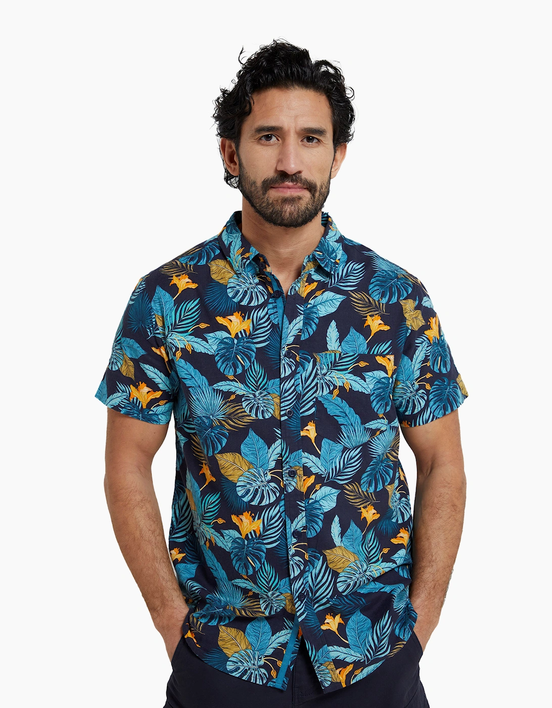 Mountain Warehouse Men's Blue Tropical Short-Sleeved Shirt - Size: 42/Regular