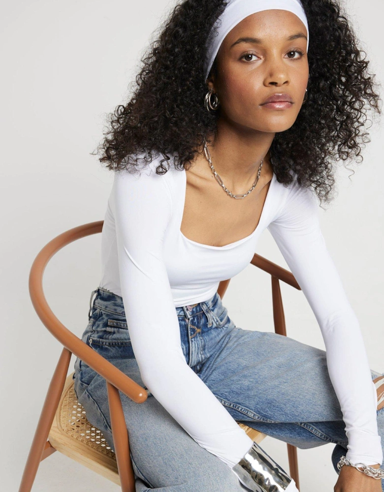 Square Neck Bodysuit - White