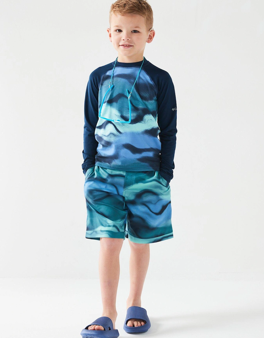 Youth Unisex Sandy Shores Printed Long Sleeve Sunguard - Blue Print