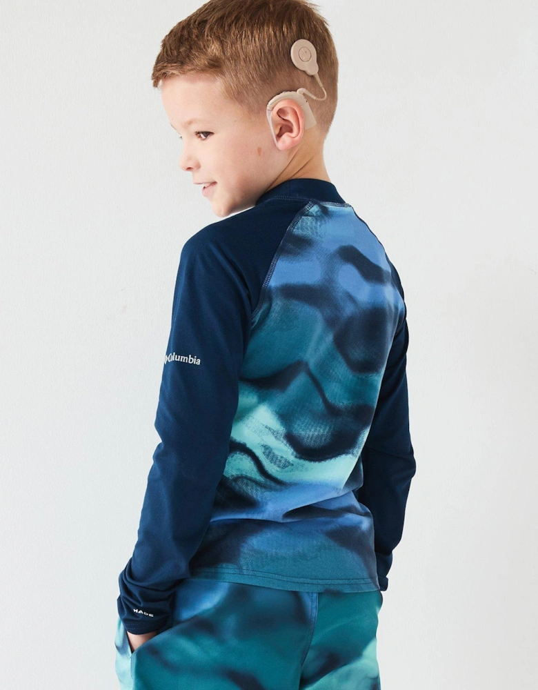 Youth Unisex Sandy Shores Printed Long Sleeve Sunguard - Blue Print