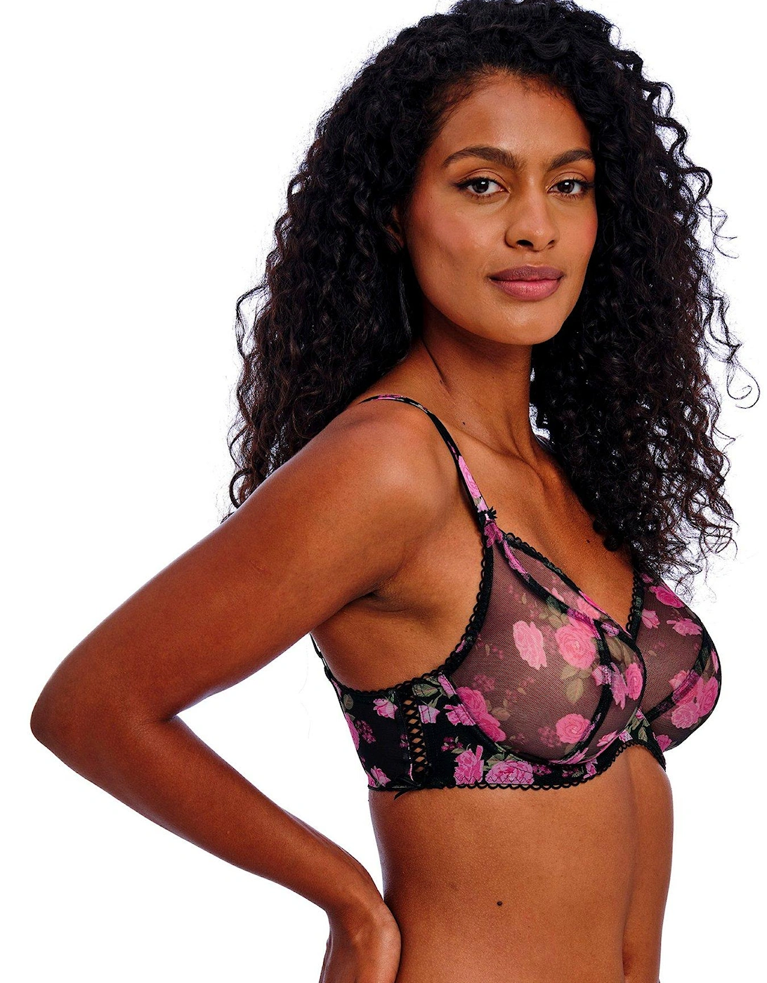 Rose Blossom Underwired Plunge Bra - Black