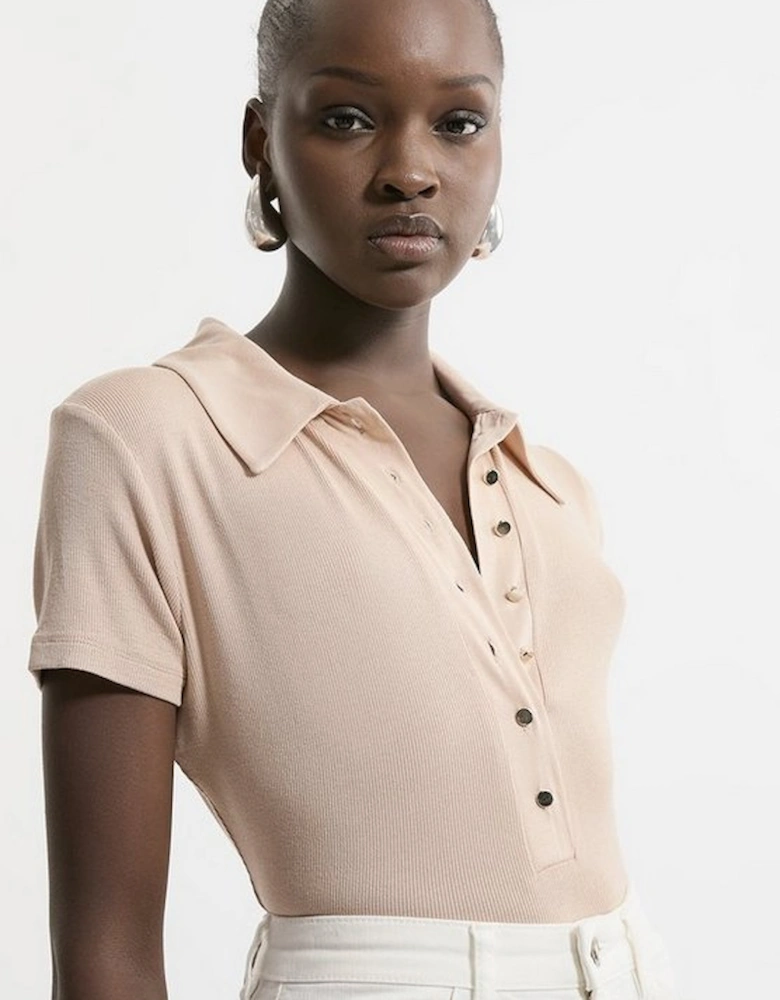 Viscose Rib Jersey Short Sleeve Collared Top