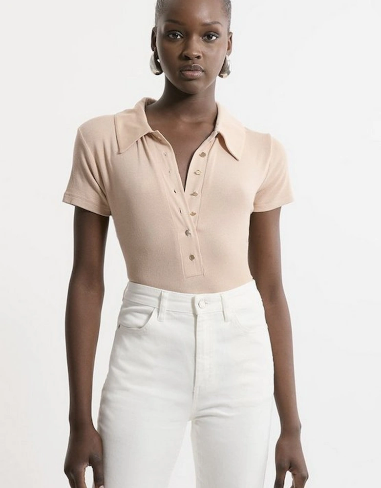 Viscose Rib Jersey Short Sleeve Collared Top