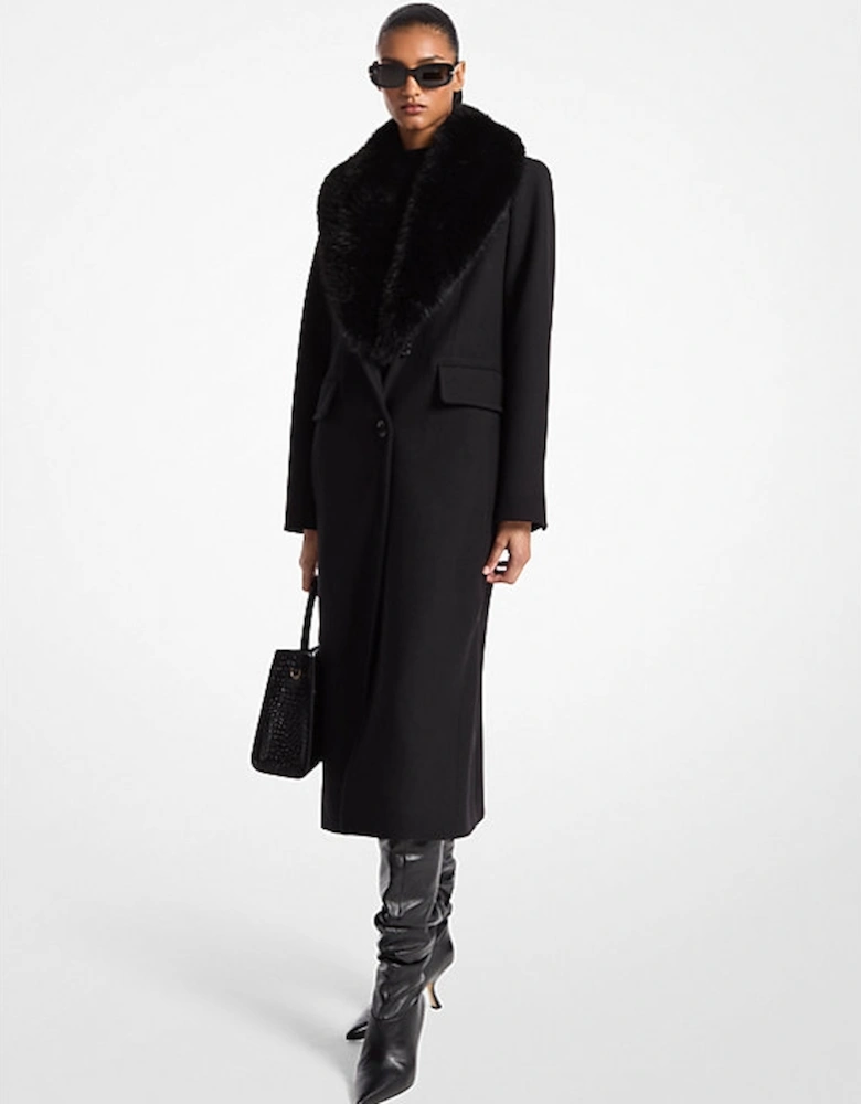 Faux Fur Collar Wool Blend Coat