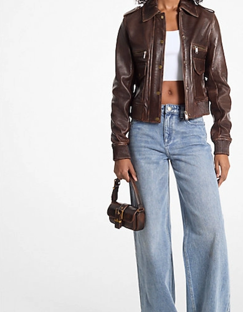 Burnished Leather Blouson Sleeve Jacket