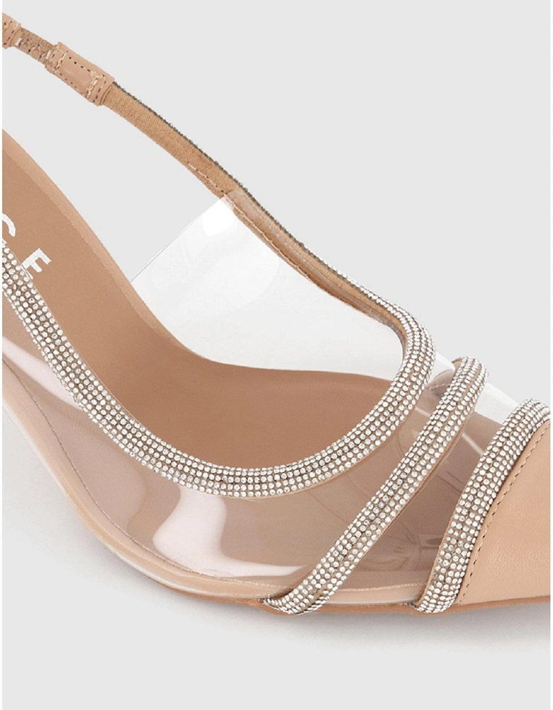 Maisy Vinyl Embellished Slingback Heel - Natural