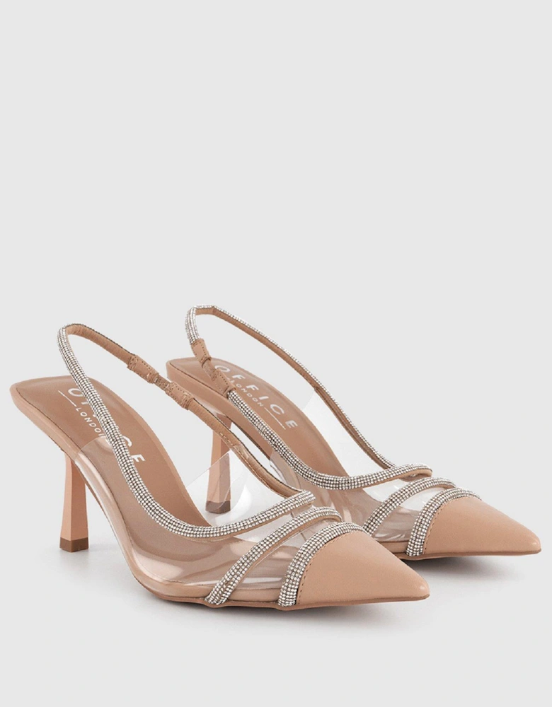 Maisy Vinyl Embellished Slingback Heel - Natural