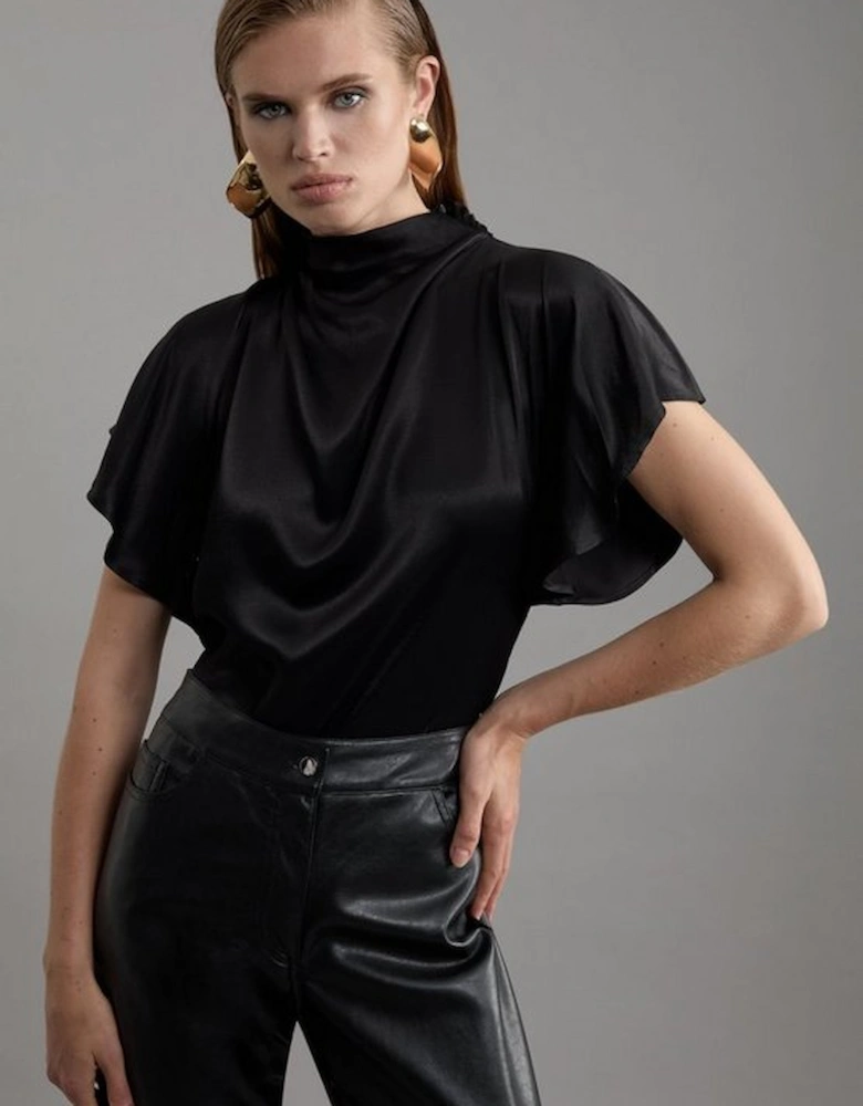 Tall Viscose Satin High Neck Woven Blouse