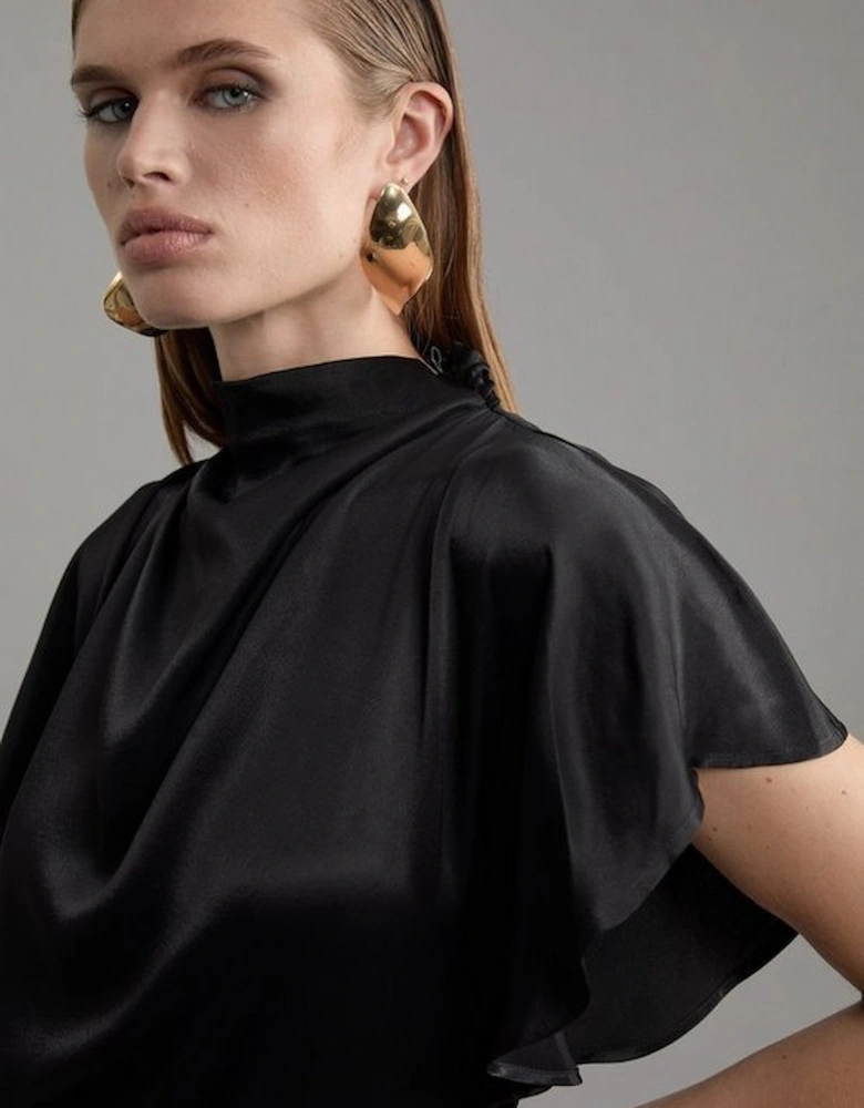 Tall Viscose Satin High Neck Woven Blouse