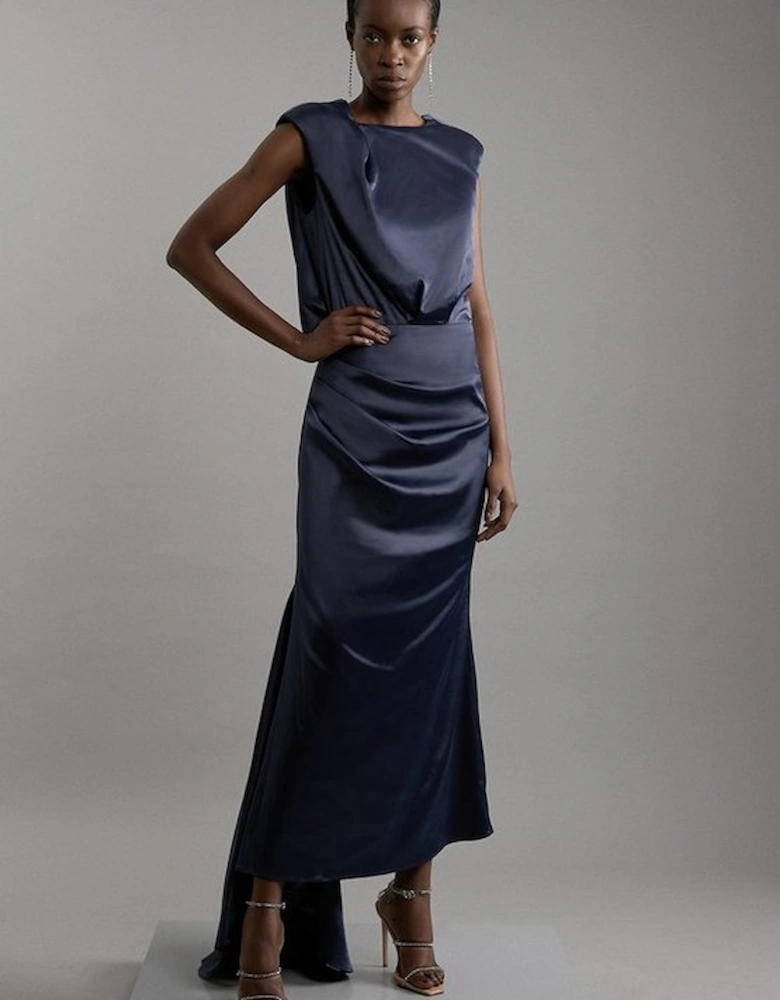 Petite Sleeveless Satin Drape Woven Midaxi Dress