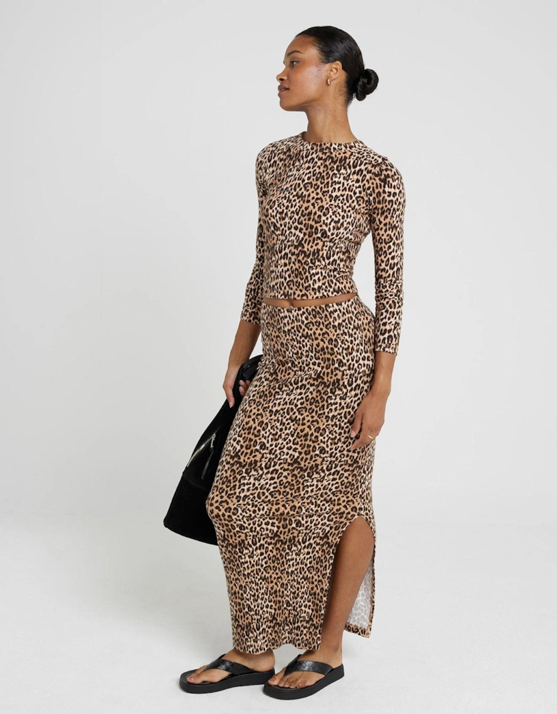 Leopard Pencil Skirt - Brown