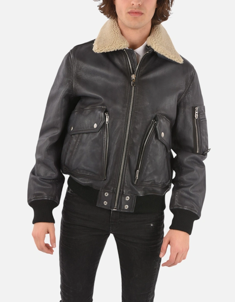 L-STEPHEN Mens Leather Jacket Aviator Casual Biker Fur Collared Coat NEW