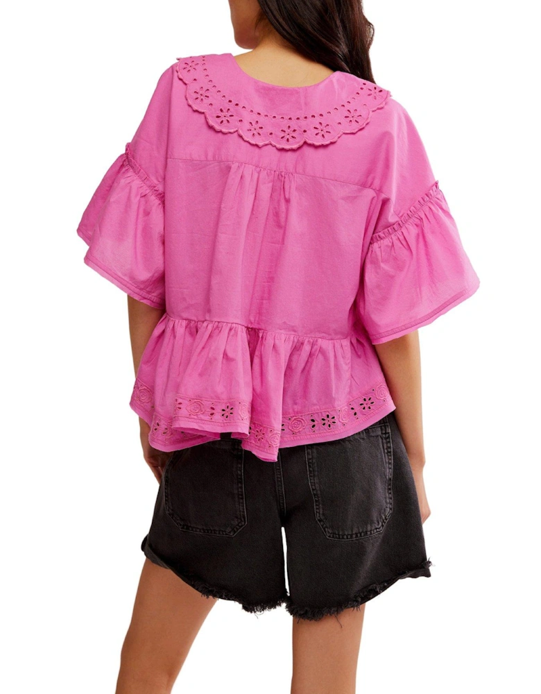 Elle Cutwork Top - Pink