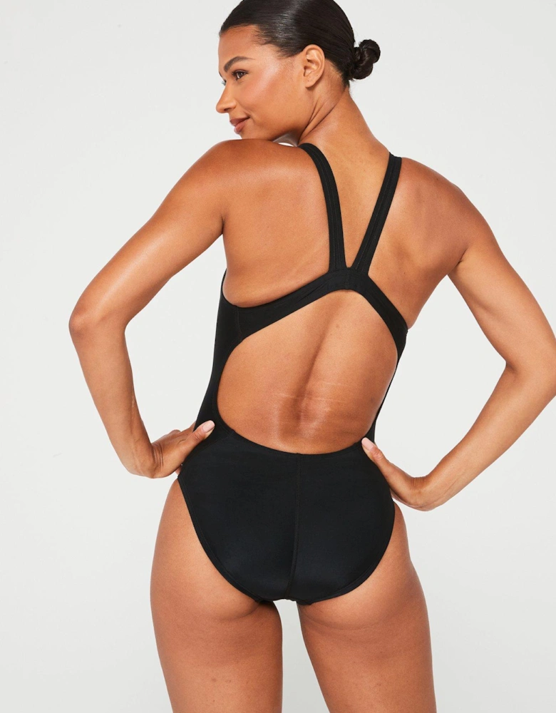 Solid Fastback One Piece Swimsuit - Black