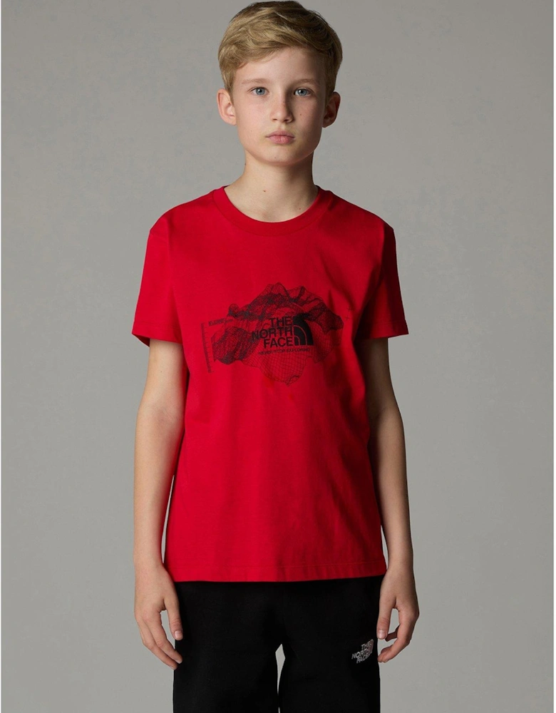 Junior Boys Topographic Short Sleeve Tee - Red