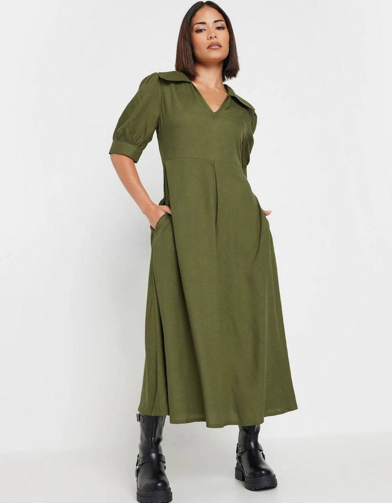 Petite Collar Midi Dress - Green