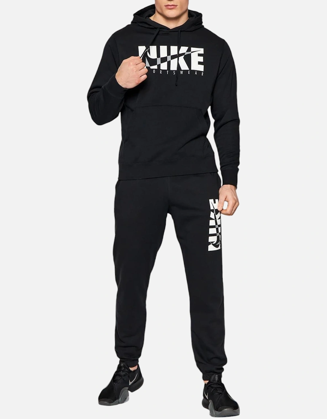 Mens Full Tracksuits Sweat Black Sports Gym Pullover Hoodie Running Jogger