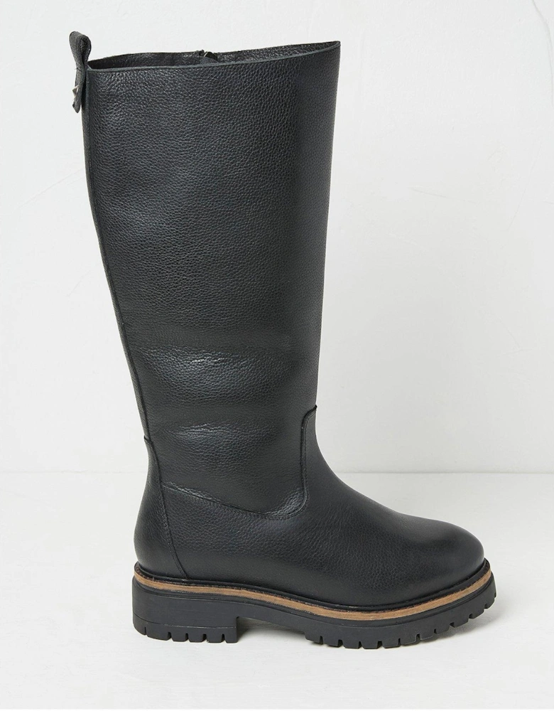 Emmy Leather Chunky Riding Boots - Black