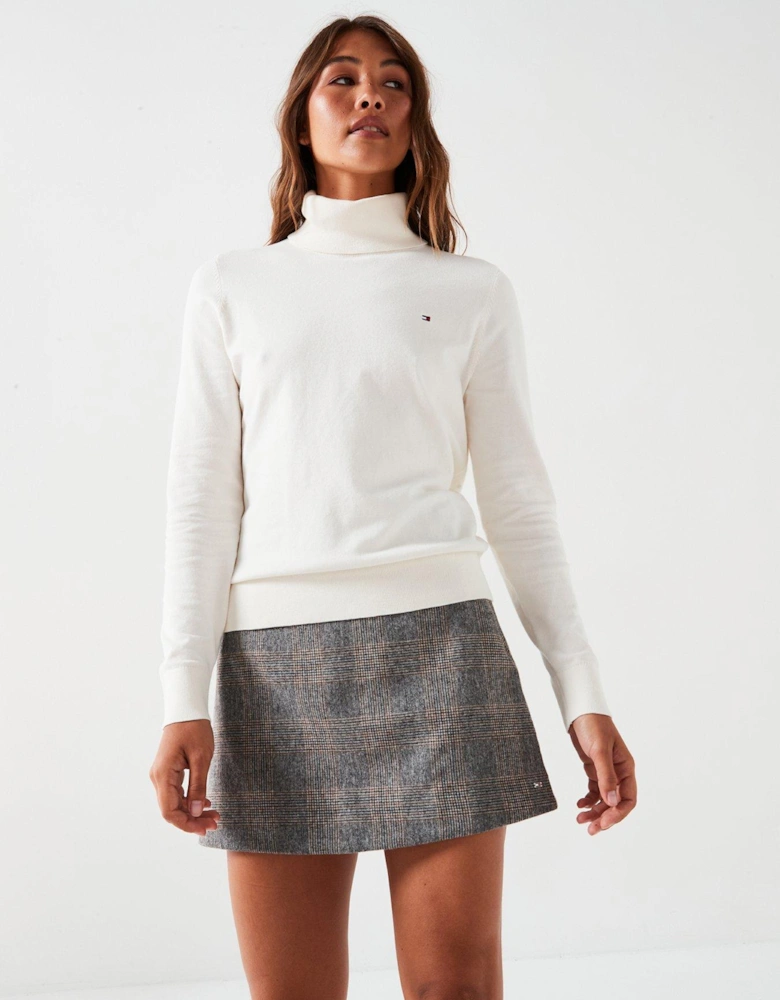 Jersey Roll Neck Top - White