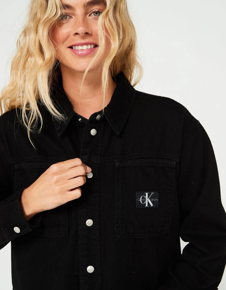 Cropped Denim Shirt - Black