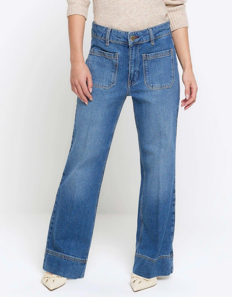 Petite High Waisted Wide Flared Jeans - Blue