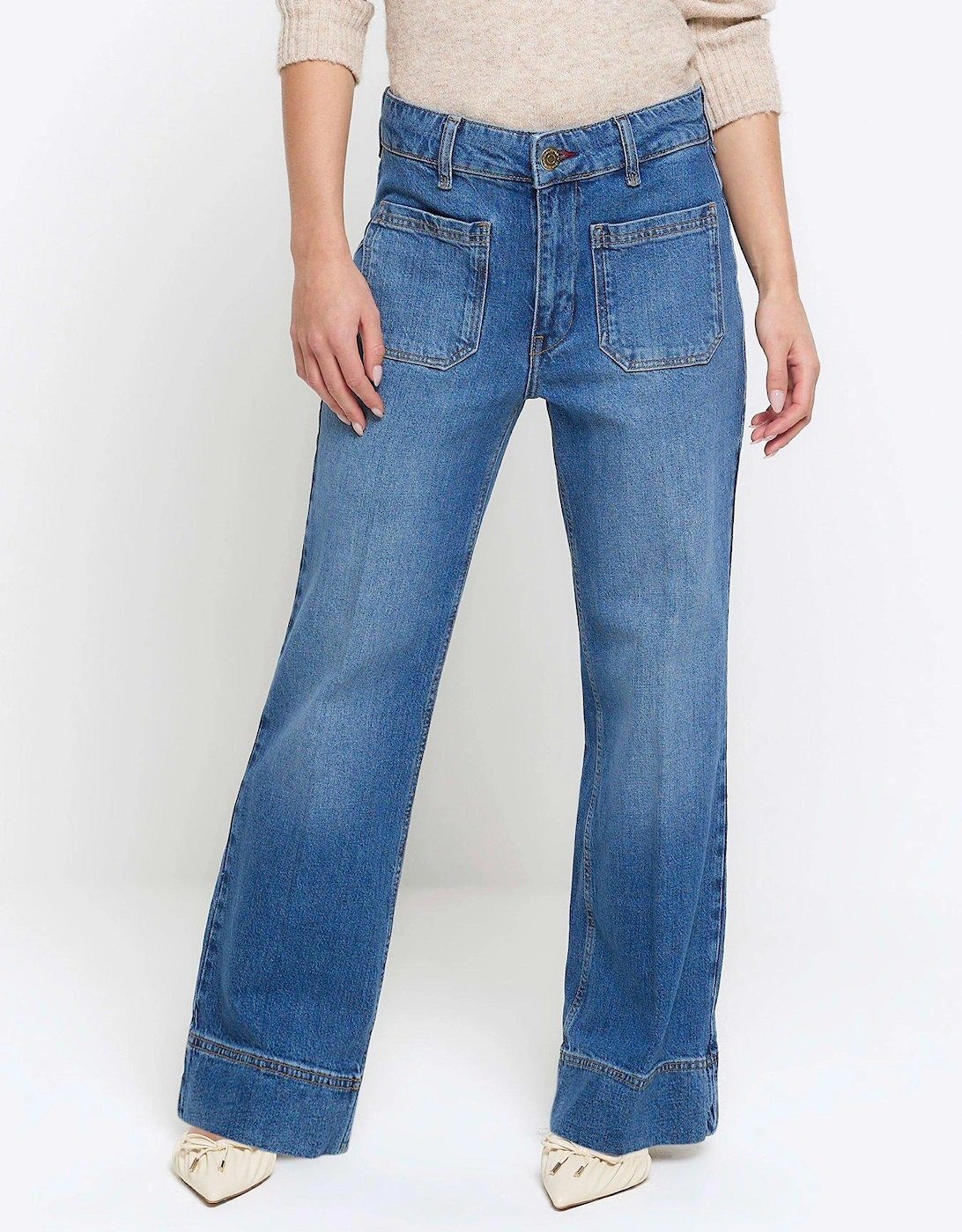 Petite High Waisted Wide Flared Jeans - Blue, 2 of 1