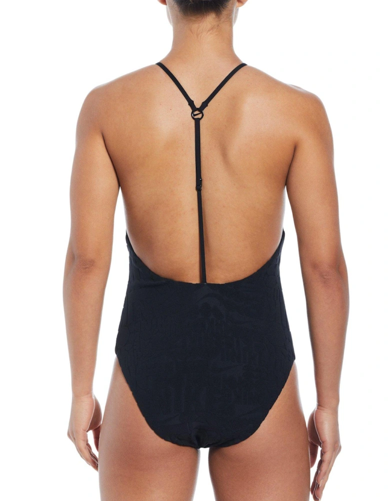 Women's Retro Flow Icon Terry One Piece-Black