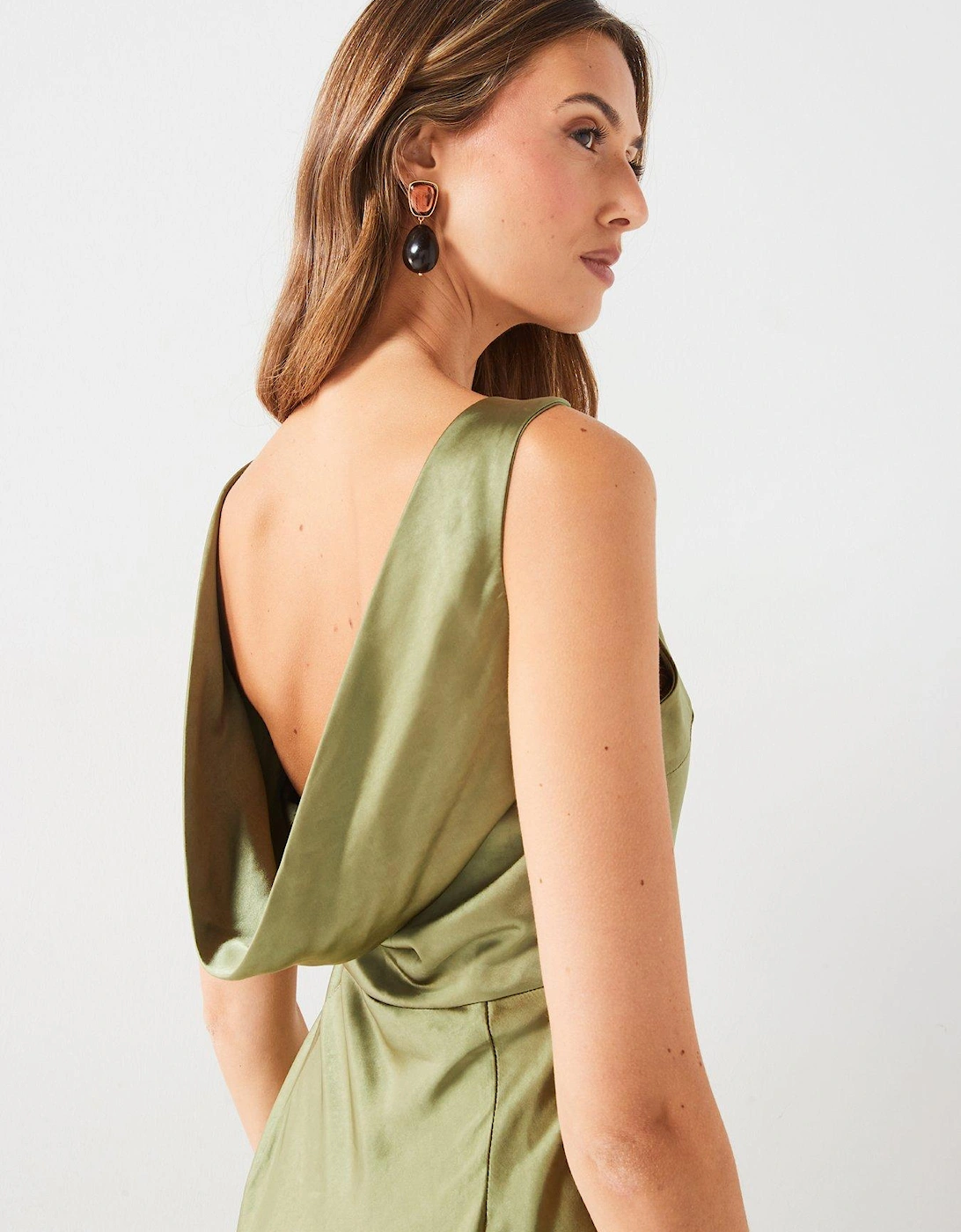 Cowl Back Satin Bridesmaid Dress - Moss Green