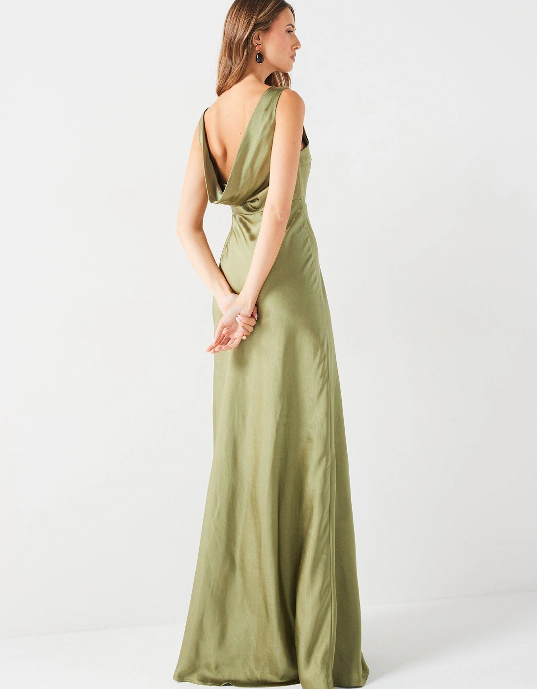 Cowl Back Satin Bridesmaid Dress - Moss Green