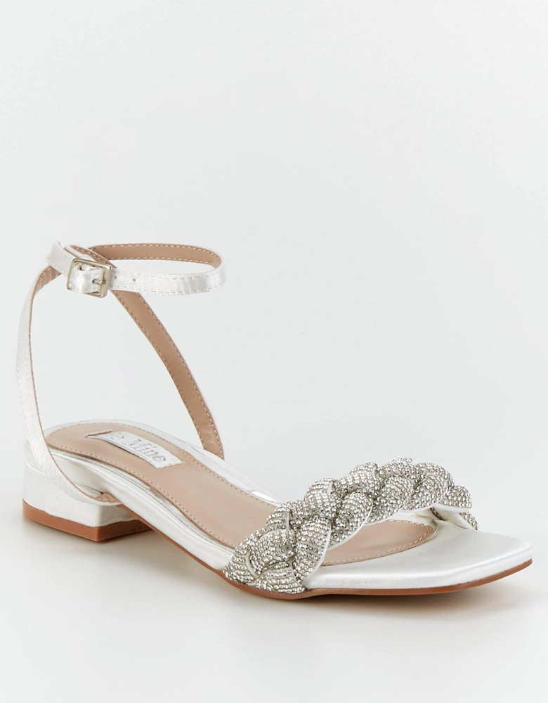 Be Mine Morgan Embellished Strap Flat Sandal - Ivory Satin