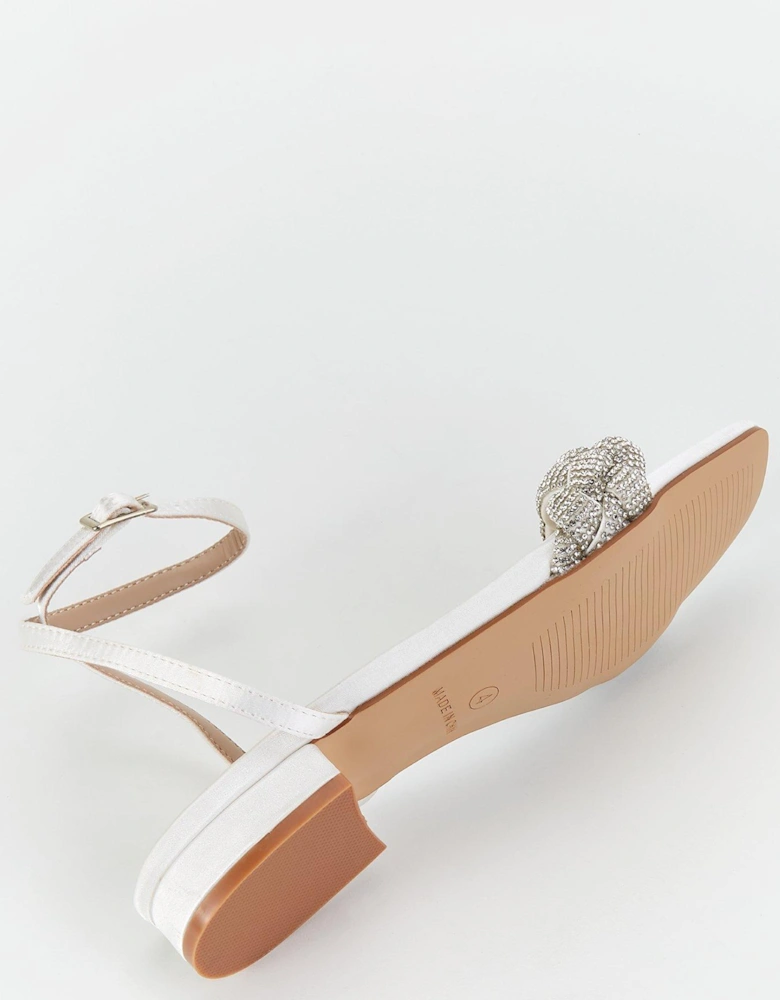 Be Mine Morgan Embellished Strap Flat Sandal - Ivory Satin