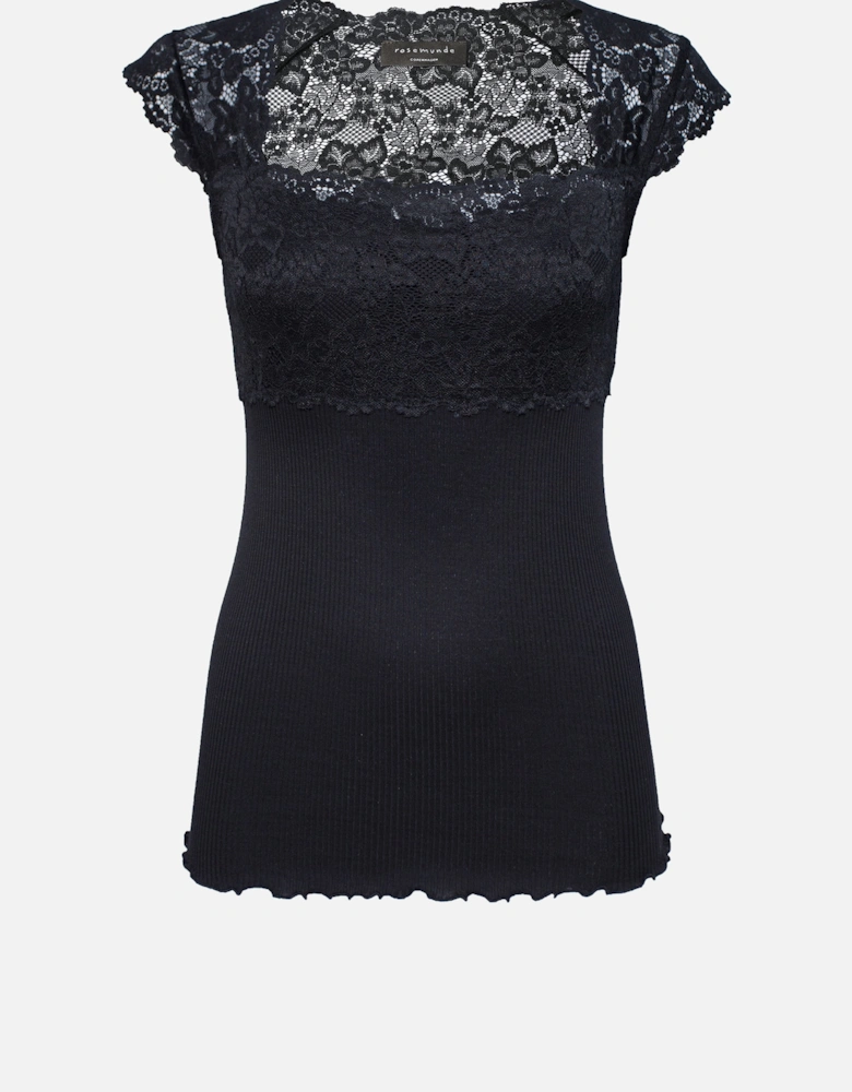 Silk top with flower lace