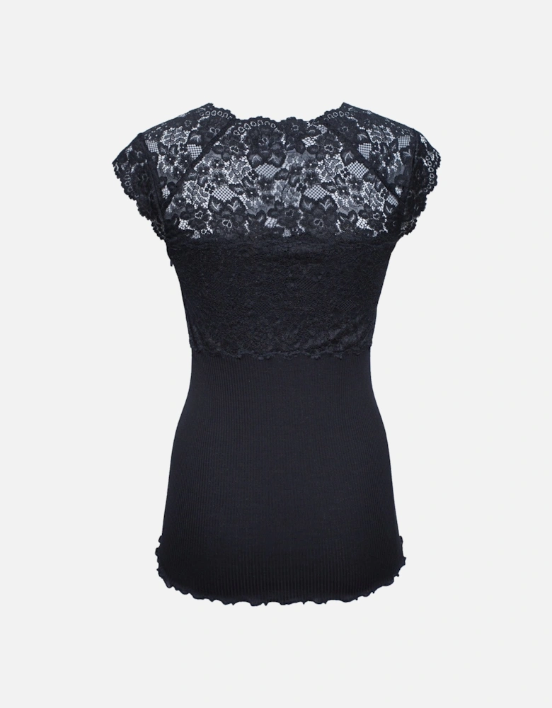 Silk top with flower lace