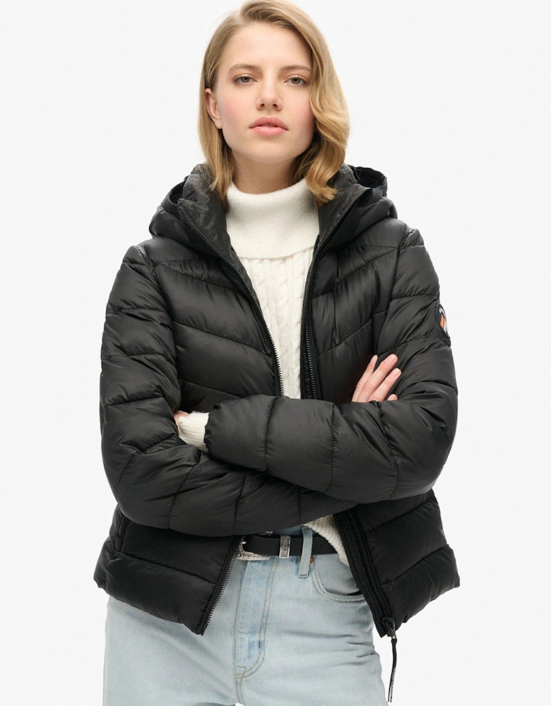 Hooded Fuji Quilted Padded Jacket - Black