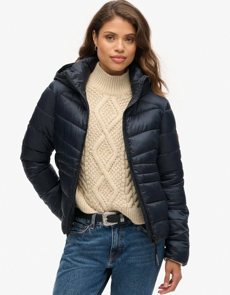 Hooded Fuji Quilted Padded Jacket - Navy