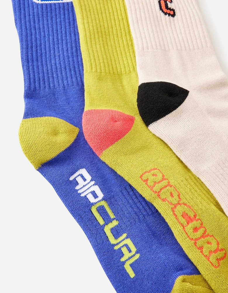 Rip Curl Mens 3-Pack Retro Socks - Vintage White