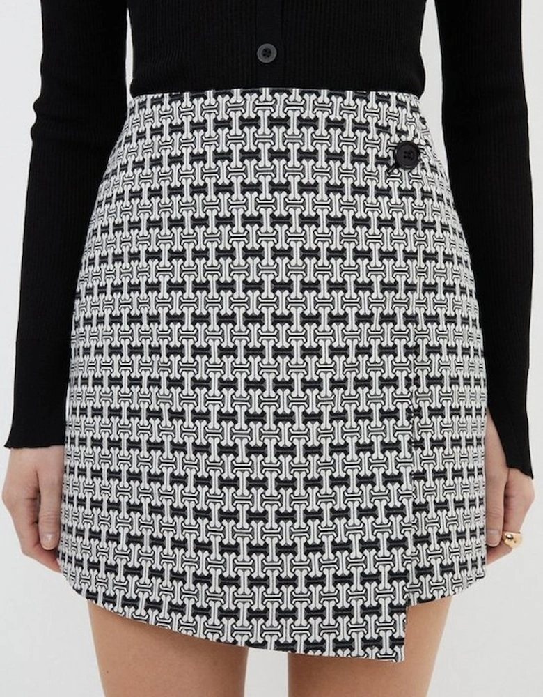 Geo Jacquard Button Detail Mini Skirt