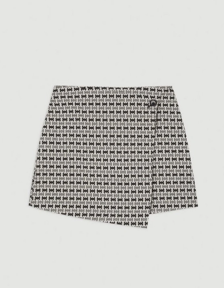 Geo Jacquard Button Detail Mini Skirt