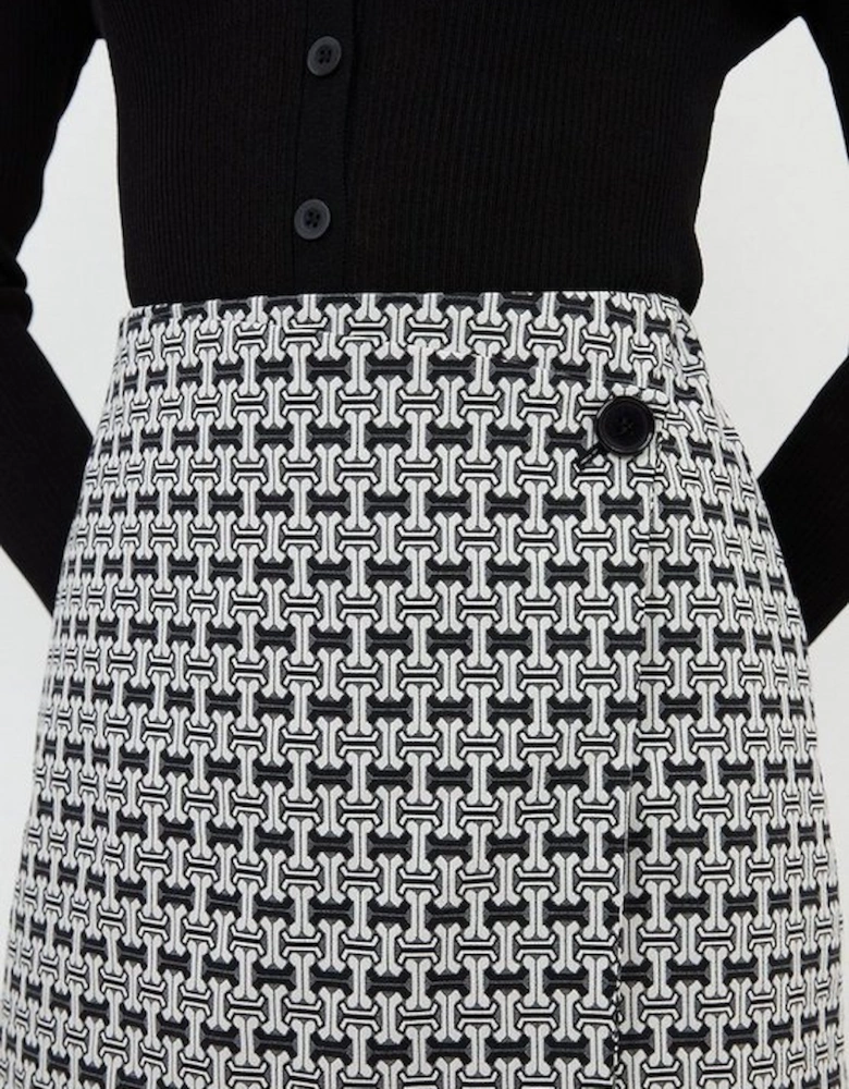 Geo Jacquard Button Detail Mini Skirt