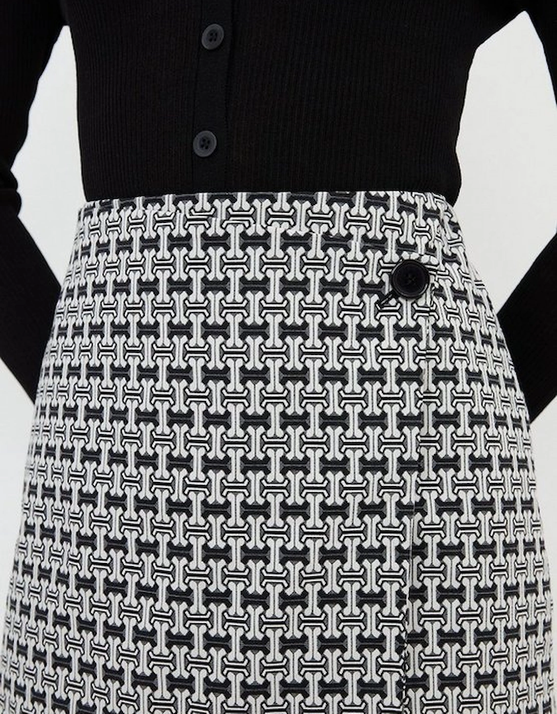 Geo Jacquard Button Detail Mini Skirt
