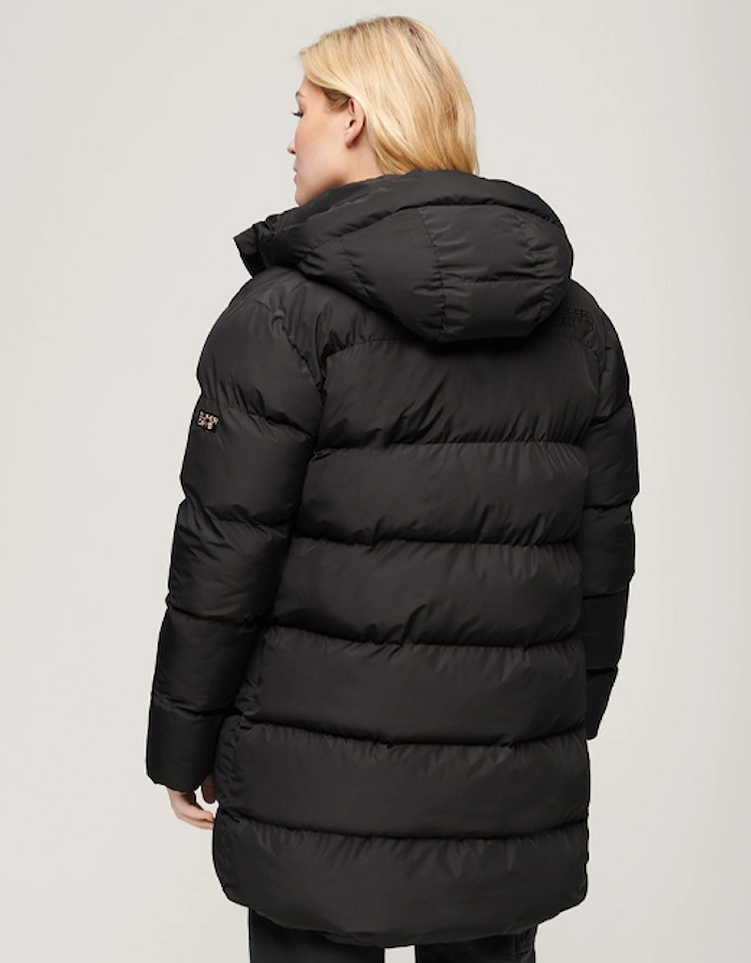 Women's Hooded Sports Puffer Mid Jacket Black