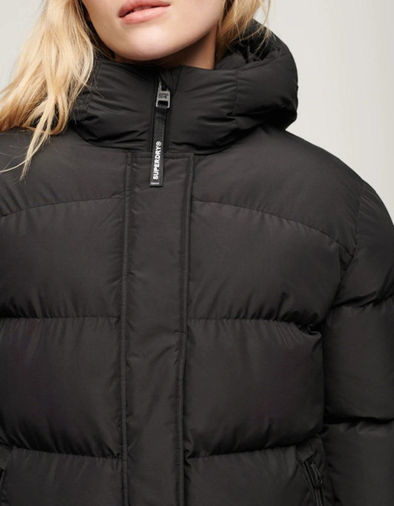 Women's Hooded Sports Puffer Mid Jacket Black