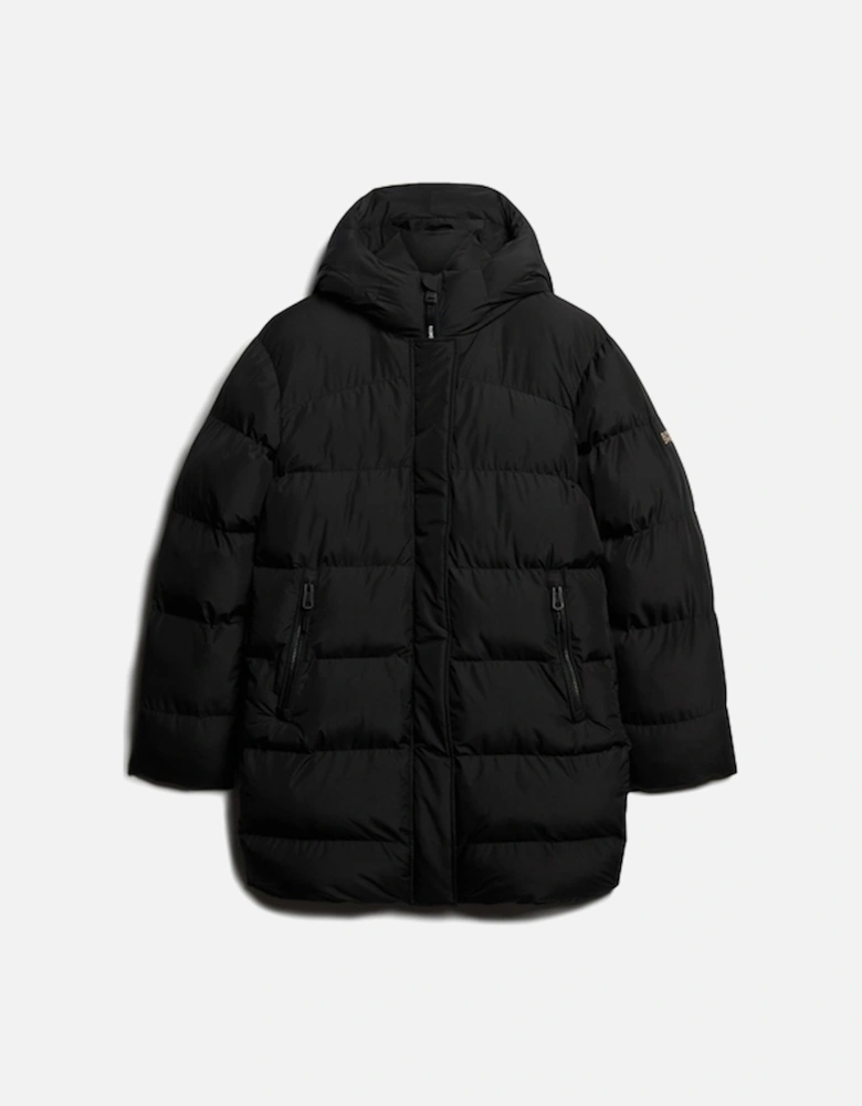 Women's Hooded Sports Puffer Mid Jacket Black